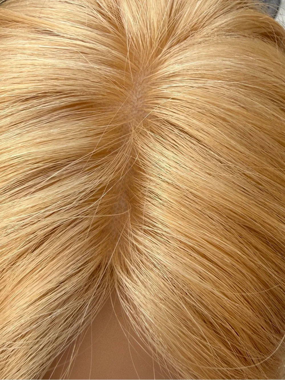 Human hair blonde Layered Women's Wig - medical cap